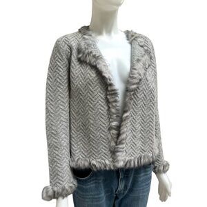 Penny Lane Fur Trim Wool Angora Cable Knit‎ Women Cardigan Sweater Cottage Core